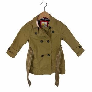 Mini Boden Youth Trench Coat UK Flag Print Liner Tan Size 4-5 Years 110cm